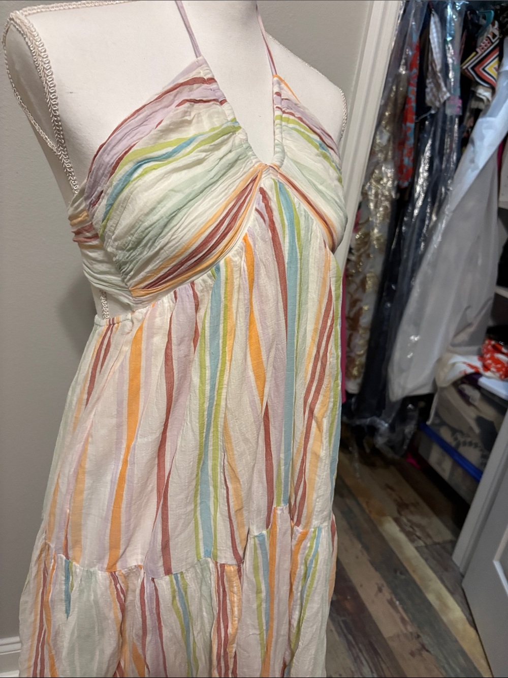 Striped Tiered Maxi Skirt in Pastel Multi - Picture 2 of 7